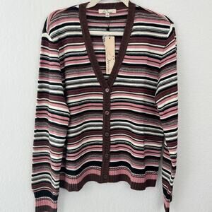 Stitch Fix Les Serein Womens Cardigan Sweater Size L Stripe Button Cozy Brown